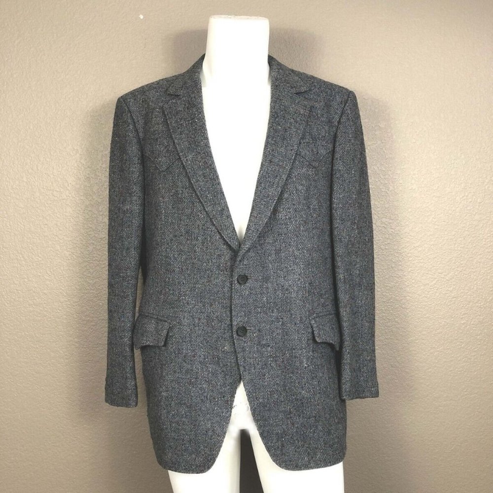 Flying L Western Cowboy Action Back Sport Jacket Gray Tweed Sz 50 Pre-Ow…